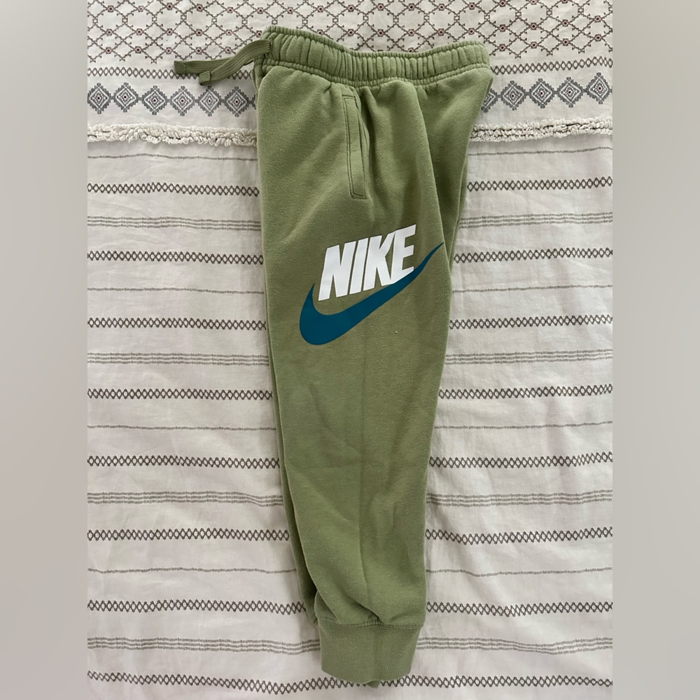 Nike Kids Green Joggers with Blue Logo